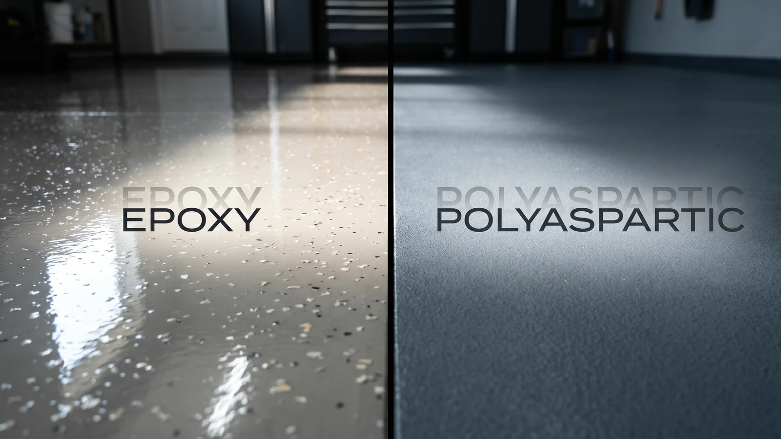 Direct comparison between glossy polyaspartic floor coating and traditional epoxy floor coating in a residential garage